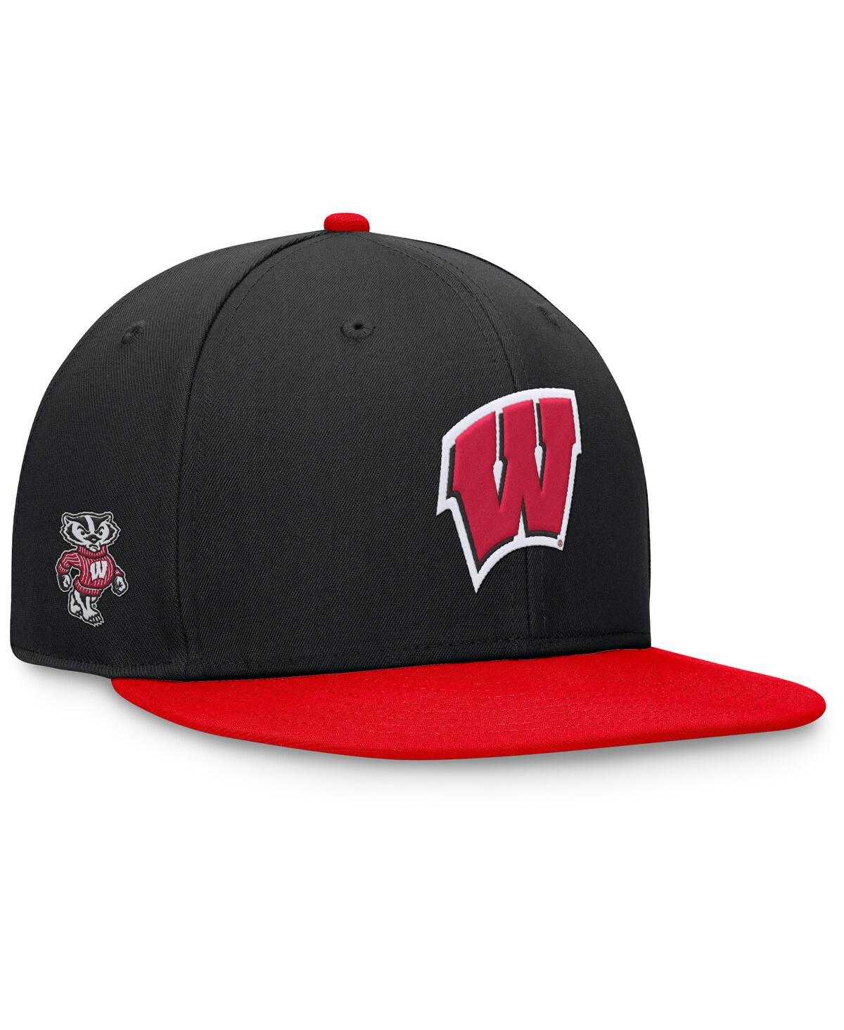 Top Of The World Men's Black/red Wisconsin Badgers Rally Two-tone Fitted Hat In Black,red