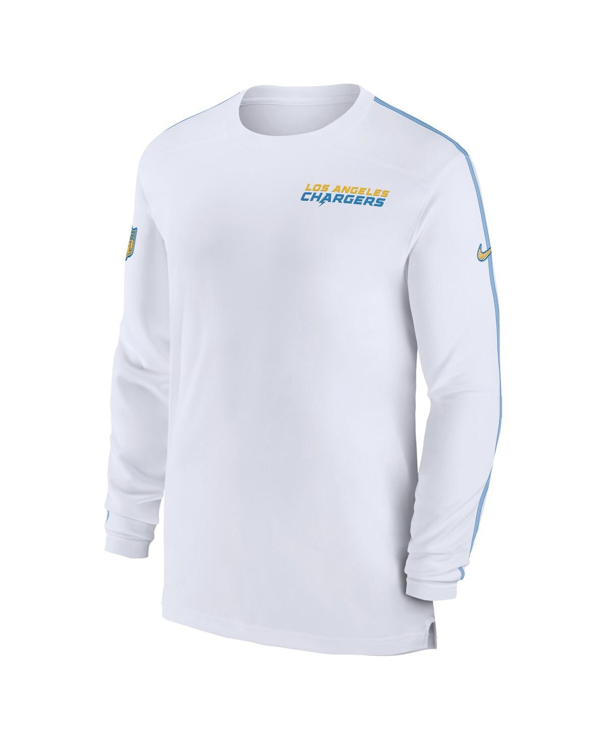 Nike Men's White Los Angeles Chargers Sideline Coach Uv Performance Long Sleeve T-shirt In White,blue