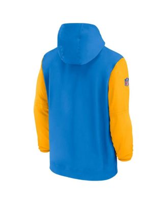 Men's Powder Blue/Gold Los Angeles Chargers 2024/25 Sideline Pre-Game Player 1/2-Zip Hoodie Jacket