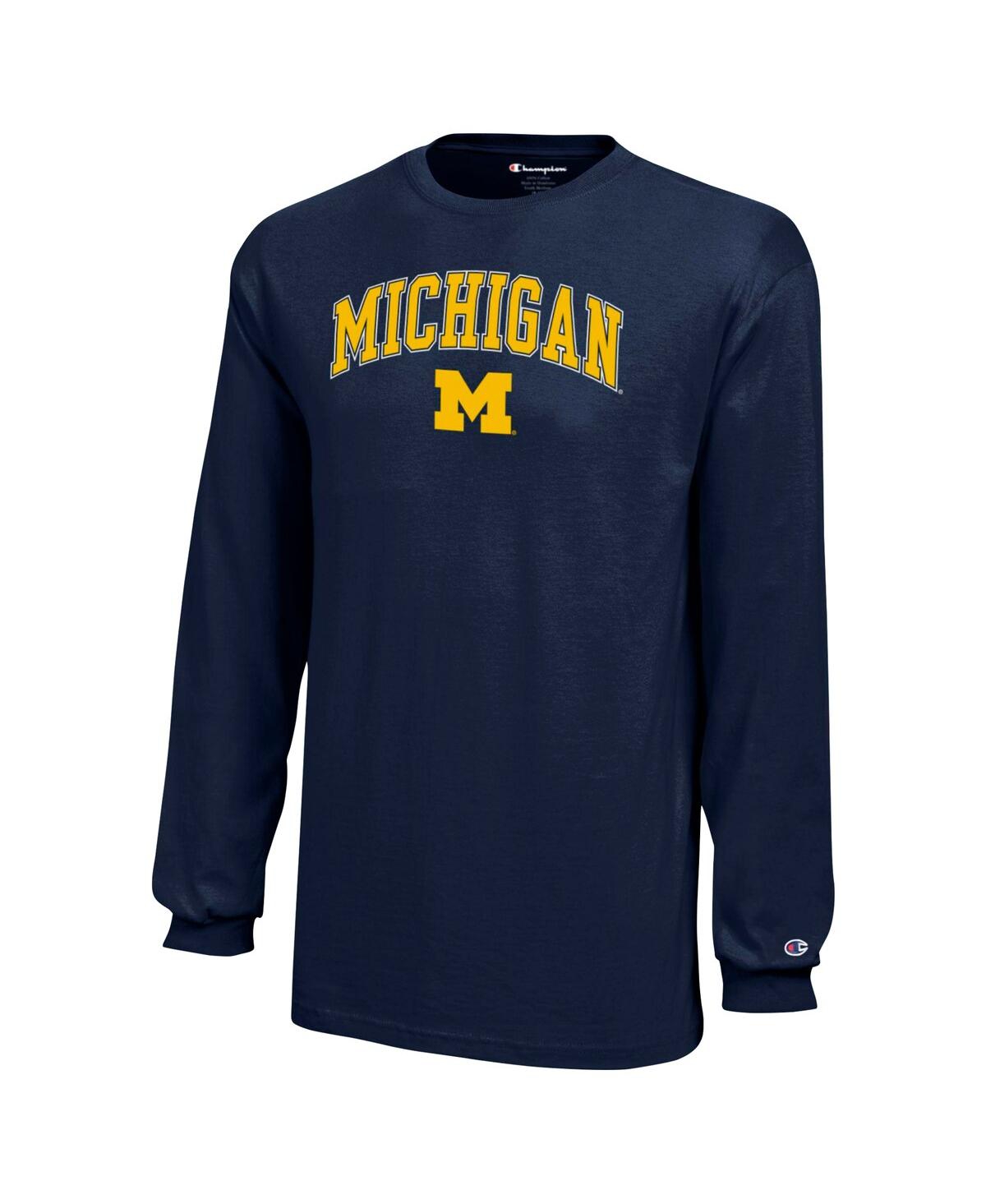 Champion Big Boys And Girls Navy Michigan Wolverines Arch Over Logo Long Sleeve T-shirt In Navy