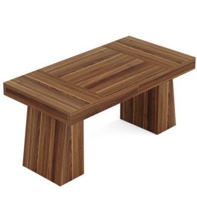 55 Inches Executive Desk, Mid-Century Modern Home Office Desk with Double Trapezoid Base, Wood Computer Desk Business Workstation Desk