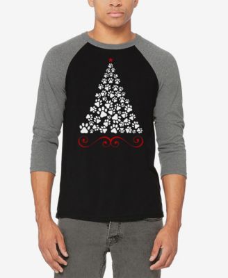 Men's Paw Christmas Tree Raglan Baseball Word Art T-Shirt