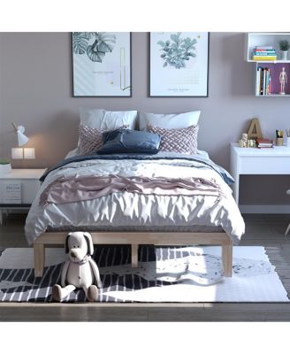 14'' Queen Size Wooden Platform Bed Frame w/ Strong Slat Support Natural
