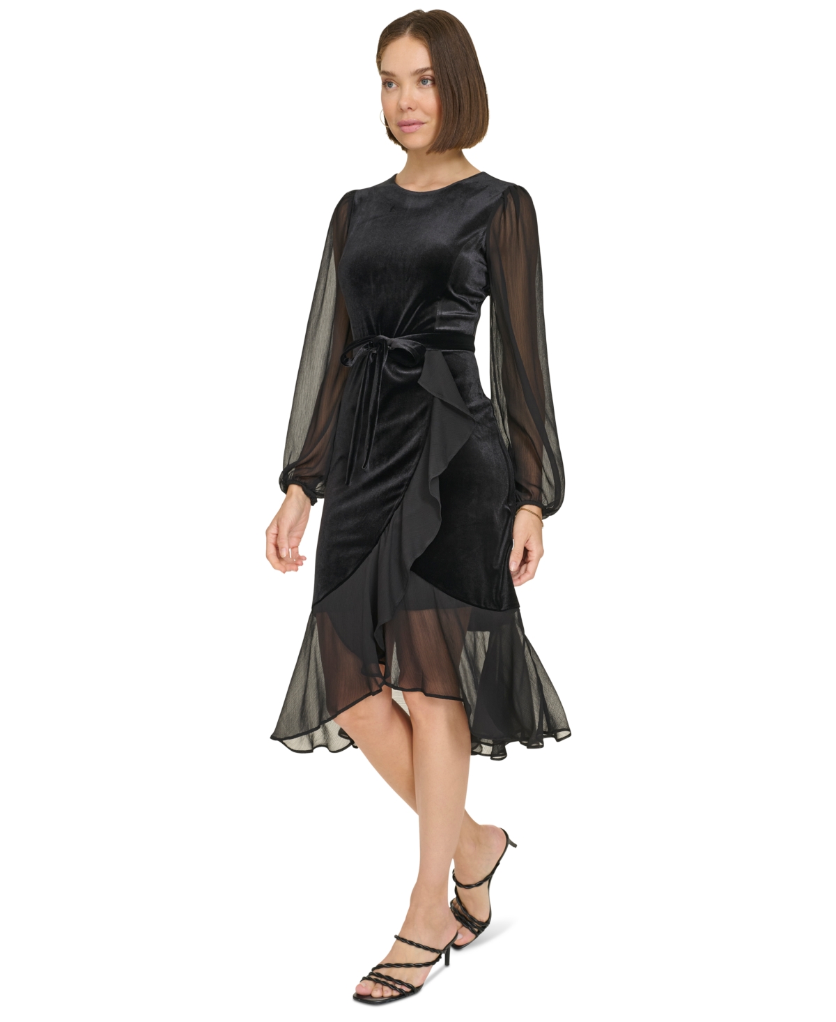 Tommy Hilfiger Women's Mixed-Media Ruffled High-Low Dress