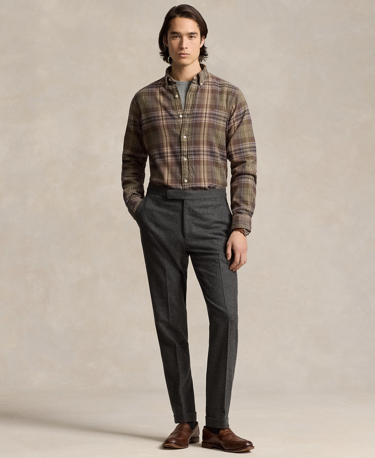 Polo Ralph Lauren Men's Classic-Fit Plaid Brushed Flannel Shirt -Brown