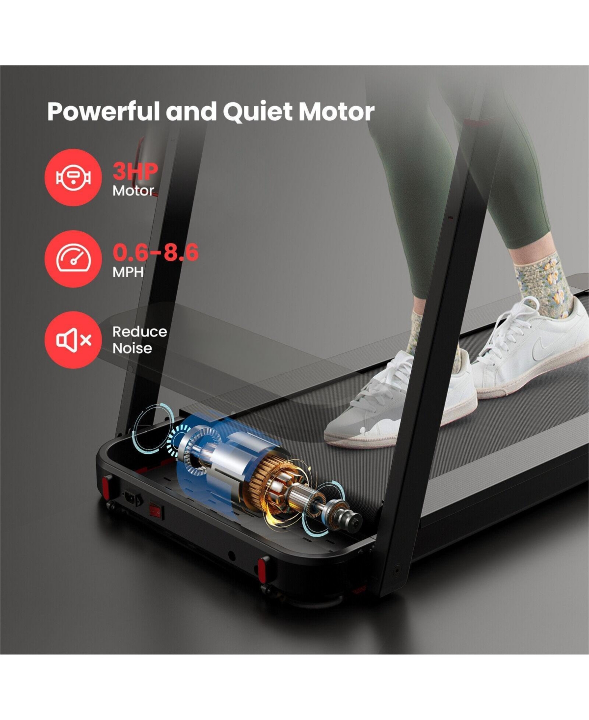 Vebreda 3HP Folding Treadmill with Adjustable Height and App Control-Black