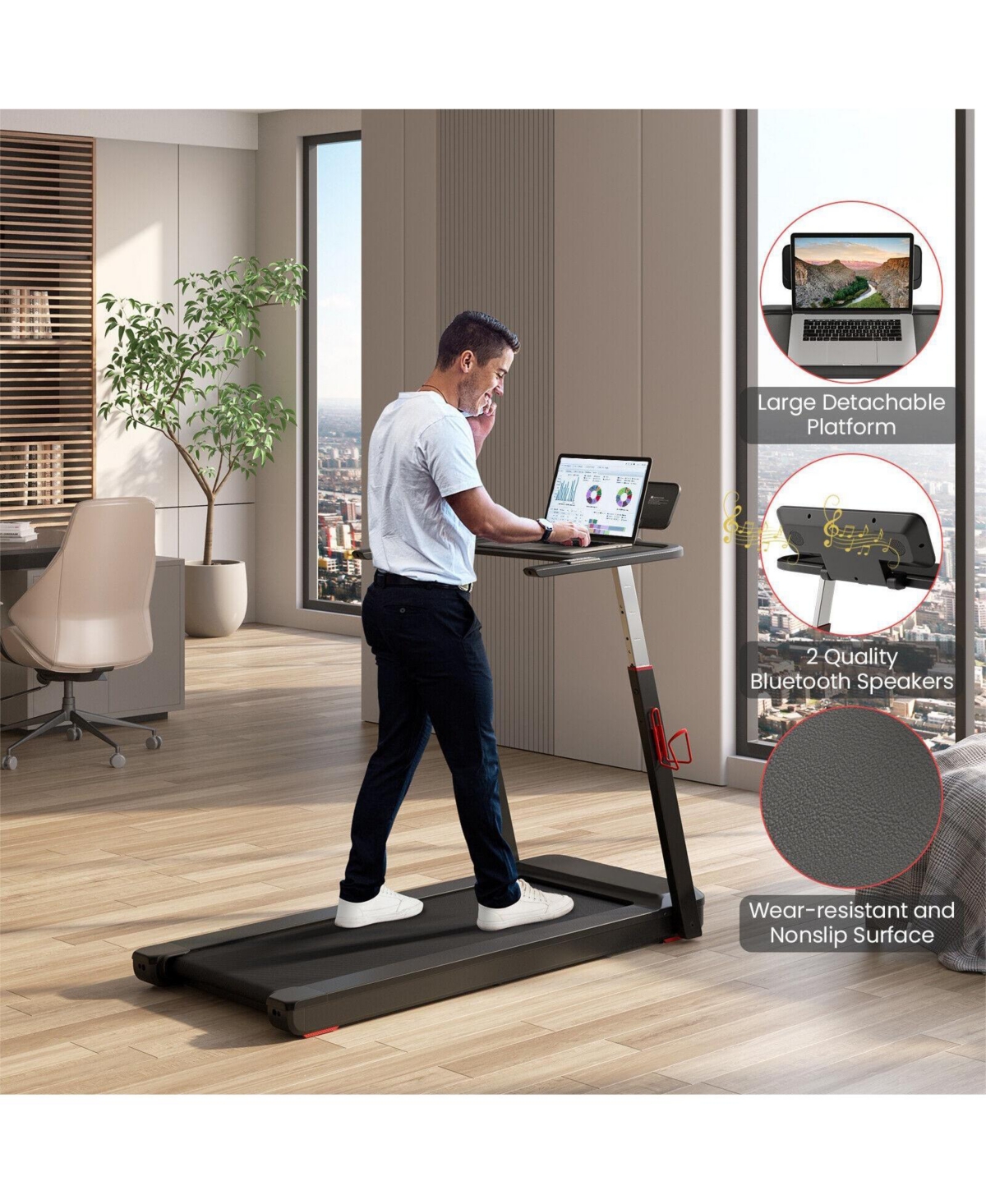 Vebreda 3HP Folding Treadmill with Adjustable Height and App Control-Black