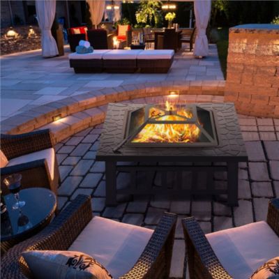 32'' Outdoor Square Fire Pit with Cover & Poker