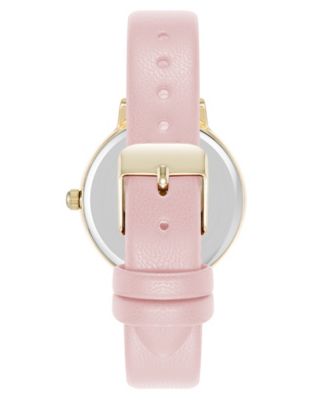 Women's Quartz Easy to Read Pink Leather and Gold-Tone Alloy Metal Watch, 32.5mm
