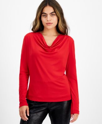 Bar III - Petite Long-Sleeve Knit Cowlneck Top