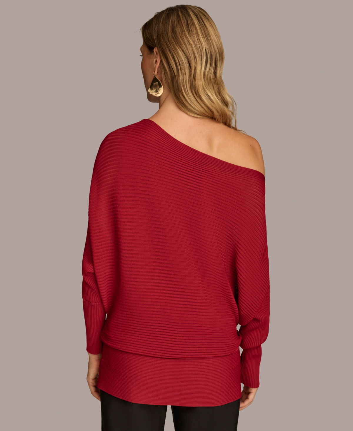 Donna Karan New York Women's Asymmetrical Neckline Ribbed Sweater