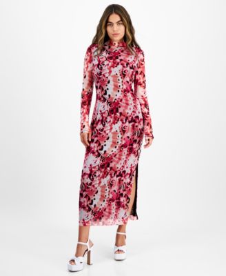 Bar III - Petite Printed Mesh Mock-Neck Midi Dress
