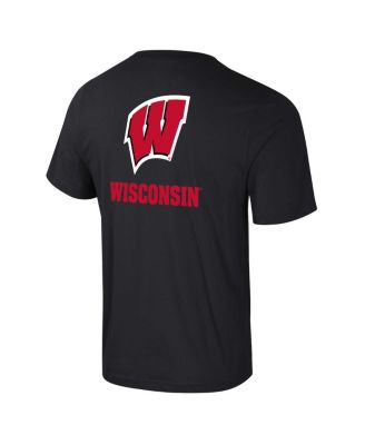 Men's Black Wisconsin Badgers Logo Lockup 2-Hit Active Blend T-Shirt