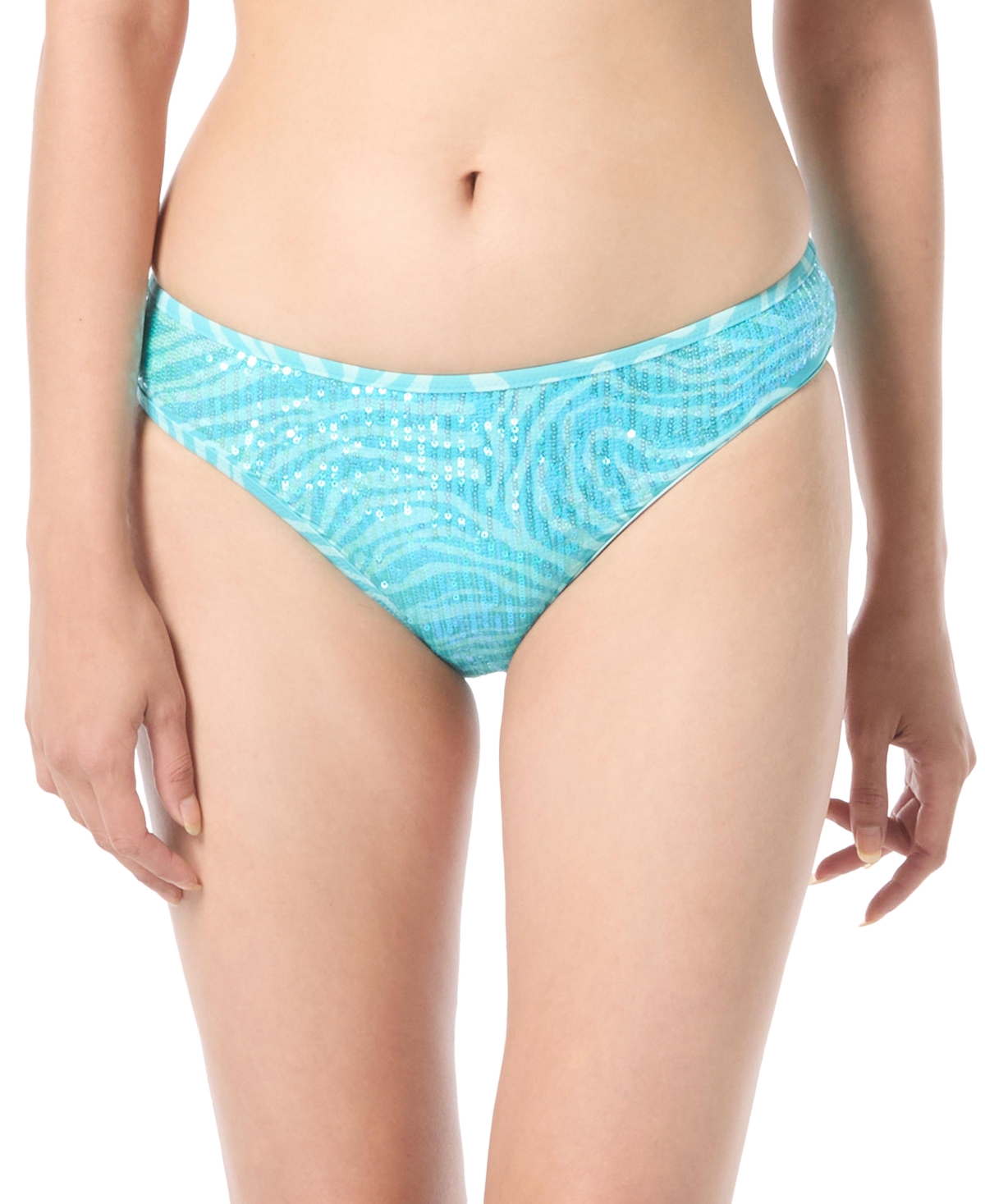 Women's Sequin Zebra Print Hipster Bikini Bottoms - Oasis
