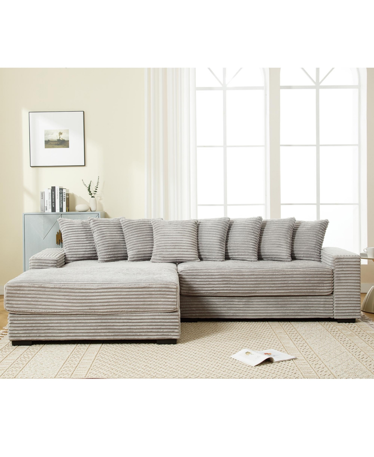 Streamdale Furniture Oversized, Cozy L-Shaped Sofa with Armrests and Throw Pillows