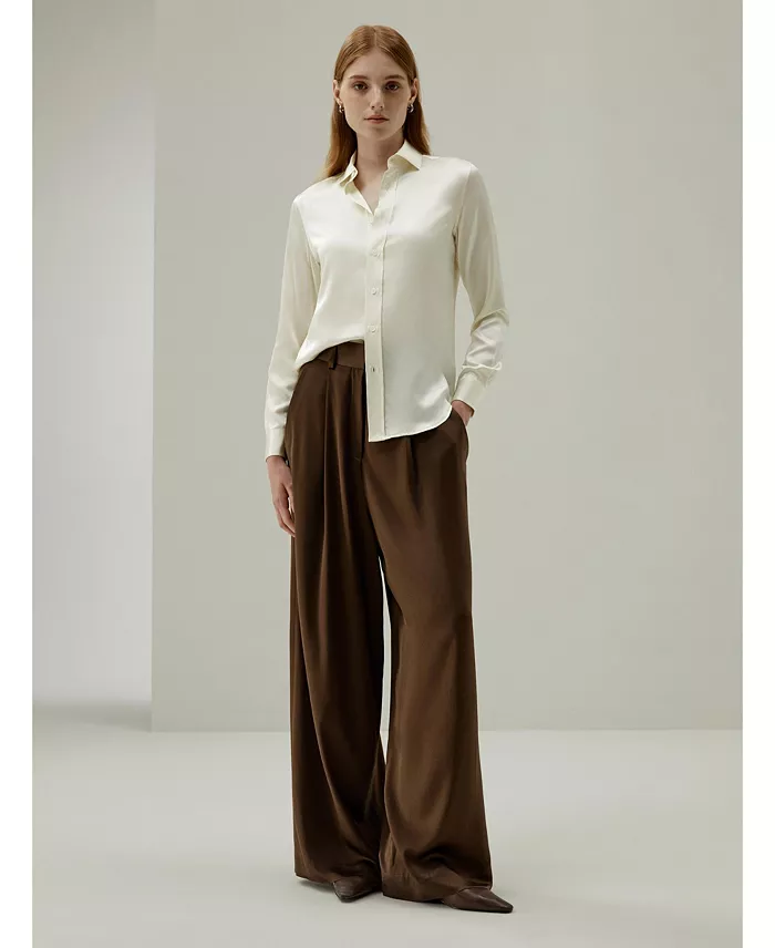 Women's Tailored Button Down Regular Fit Silk Shirt - thumbnail 8