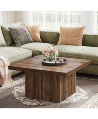 Square Coffee Table, 31.5-Inch Engineered Wood Coffee Table, Vintage Brown Center Table, Large Mid-Century Modern Cocktail Table