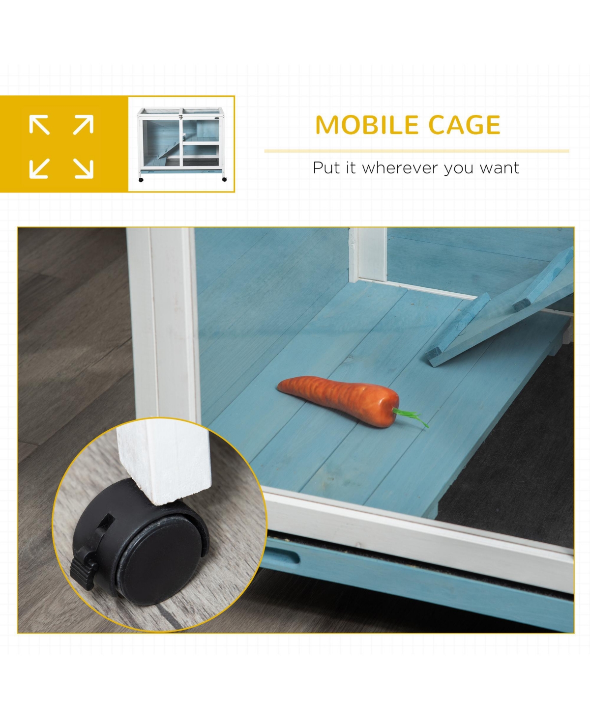 Streamdale FurnitureRabbit Hutch with Wheels and Desk - Light blue