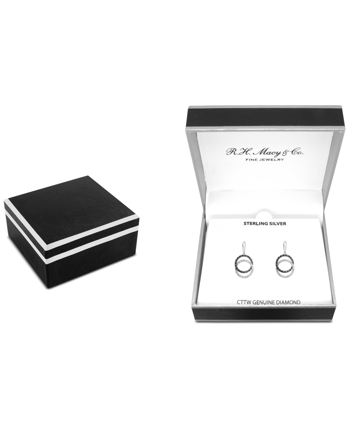 Macy's Black & White Diamond Interlocking Circle Drop Earrings (1/6 Ct. T.w.) In Sterling Silver In Sterling Silver
