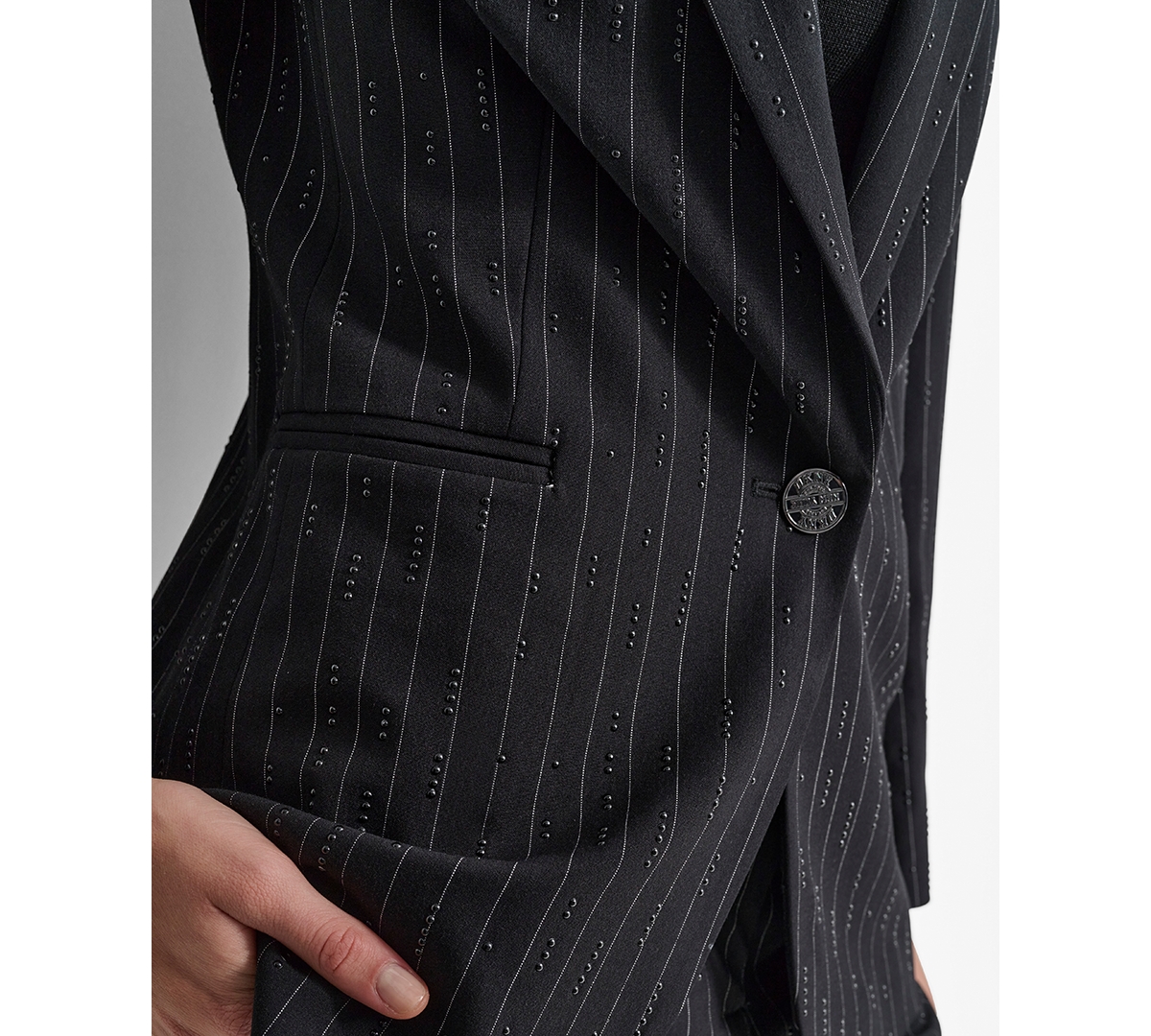 Dkny Women's Studded Pinstriped Single-Button Blazer -wht