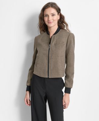 DKNY - Women's Cropped Checkered Bomber Jacket