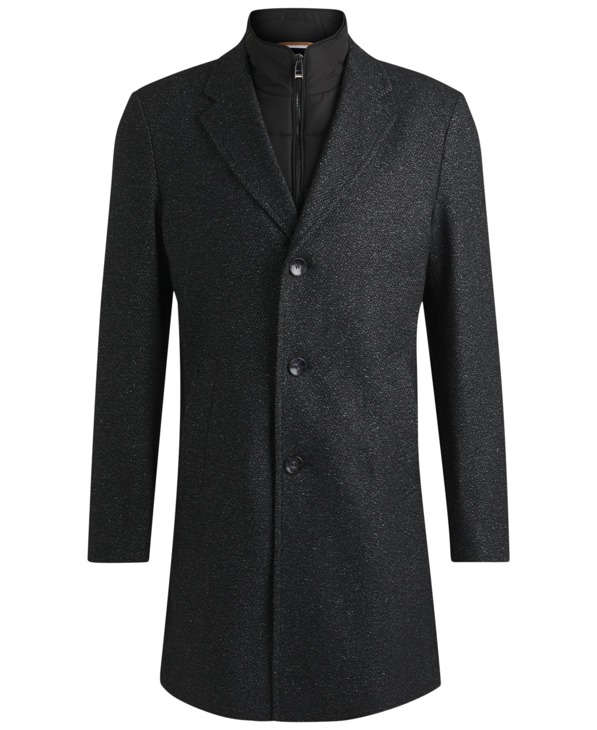 Hugo Boss Slim-fit Patterned Coat With Zip-up Inner In Black