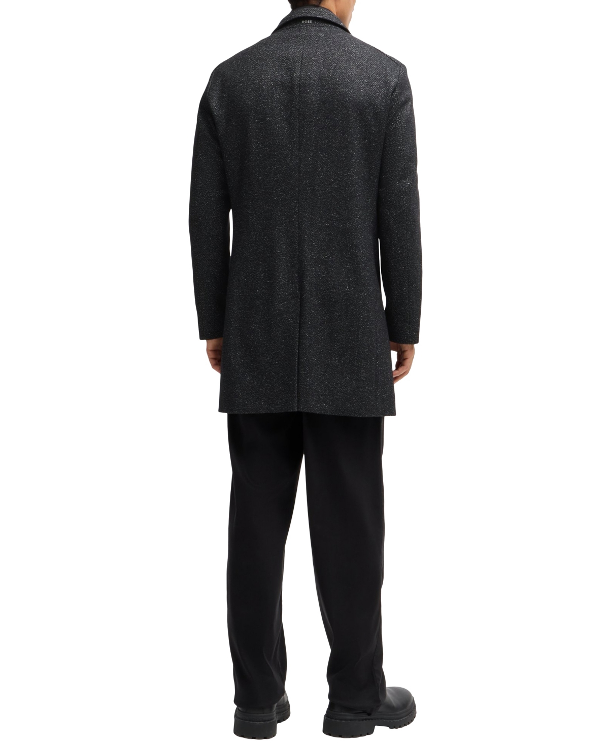 Hugo Boss Slim-fit Patterned Coat With Zip-up Inner In Black