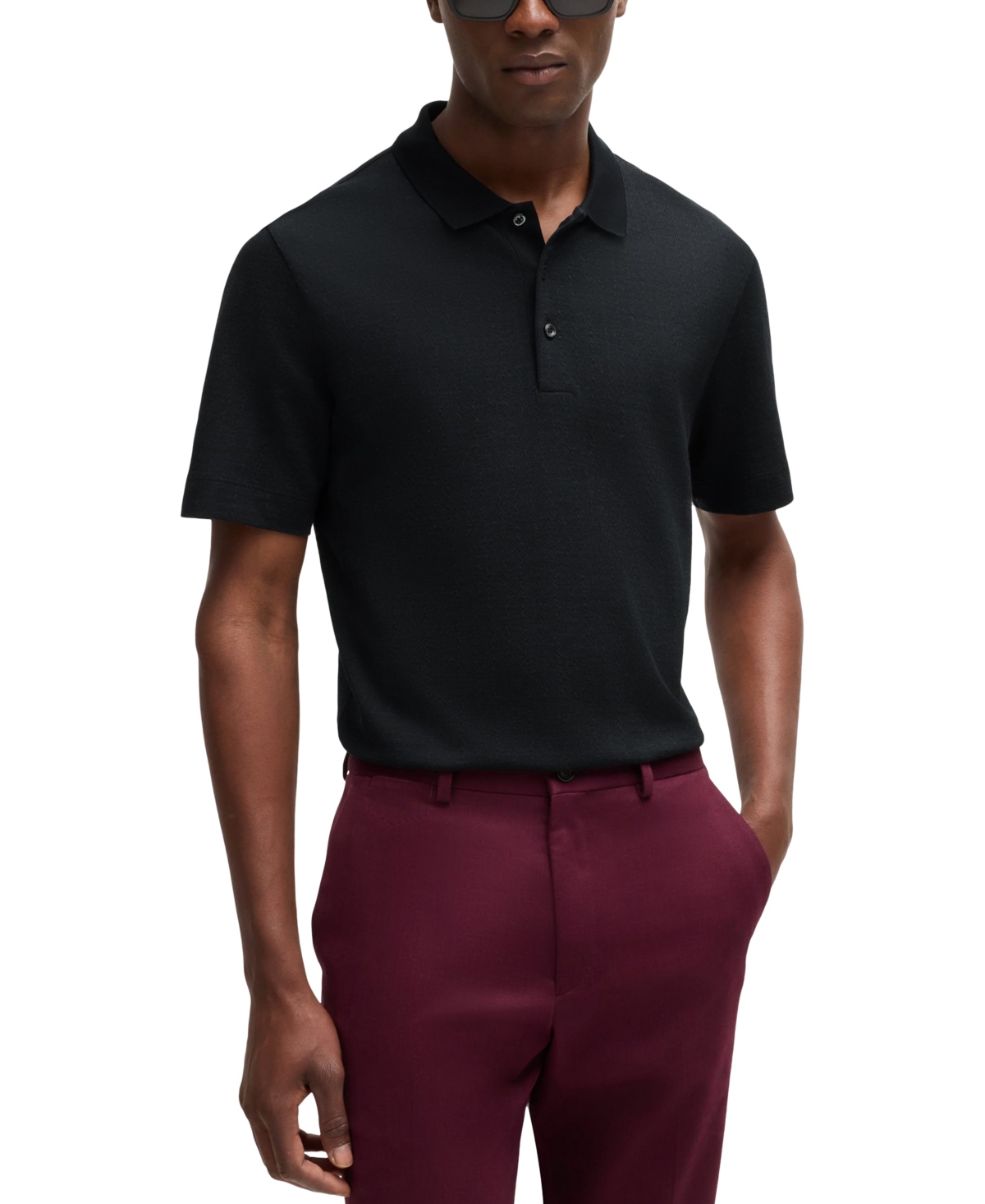 Hugo Boss Boss By  Men's Herringbone-jacquard Polo In Black