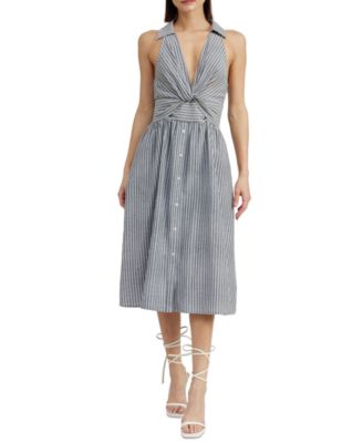En Saison - Women's Striped Twist-Front Midi Dress
