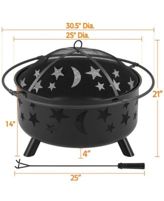 30 Inch Iron Fire Pit with Poker and Mesh Cover