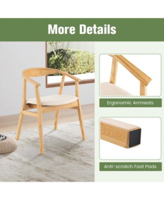 Bamboo Accent Chair with Armrest and Curved Backrest-Natural