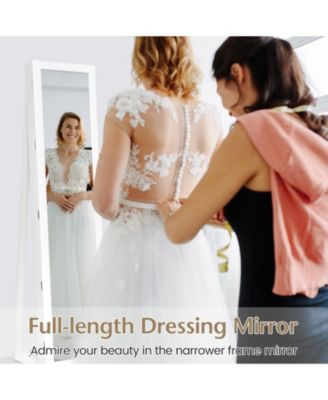 Standing Lockable Jewelry Storage Organizer with Full-Length Mirror-White