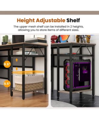 L-Shaped Computer Desk with Charging Station and Adjustable Shelf-Gray