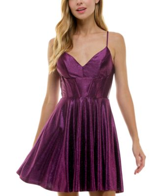 City Studios - Juniors' Glitter Sleeveless Fit & Flare Dress