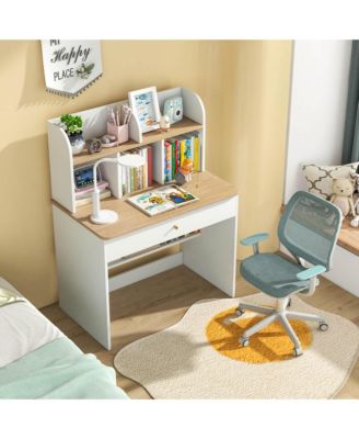 31.5&amp;#x22; Engineered Wood Kids Study Desk with Hutch, Drawer &amp; Rounded Corners &amp;#x2013; Children&#39;s Writing Table