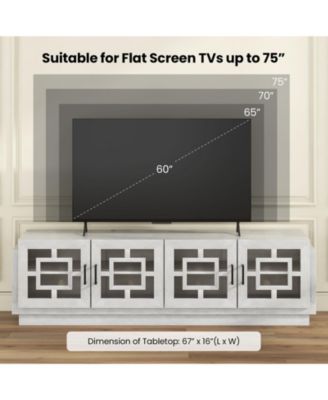 4-Door TV Stand for TVs up to 75 Inch Media Console Table with Adjustable Shelves-Oak