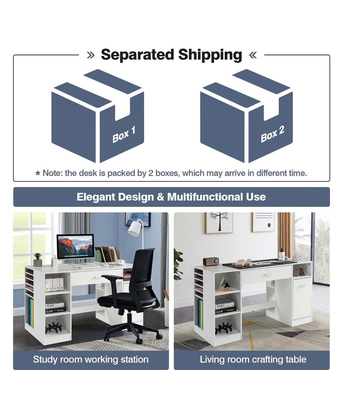 Skonyon Sewing Craft Table Home Office Computer Desk with Storage Shelves and Drawer