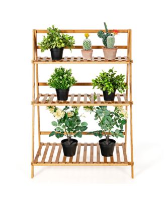 Bamboo Ladder Plant Stand 3-Tier Foldable Flower Pot Display Shelf Rack