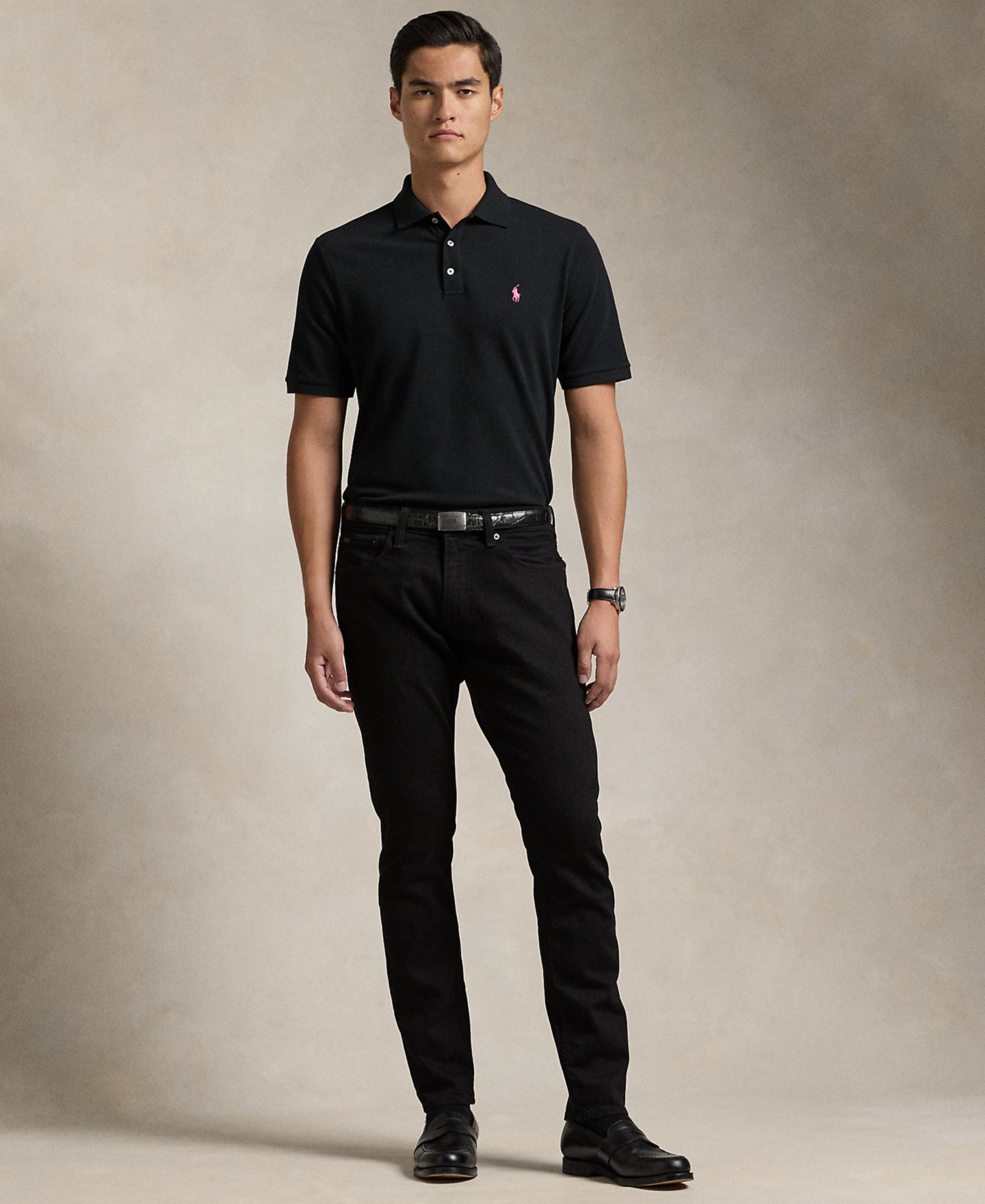 Мужская рубашка-поло Polo Ralph Lauren Pink Pony из эластичной сетки, цвет: Чёрный — фото 1