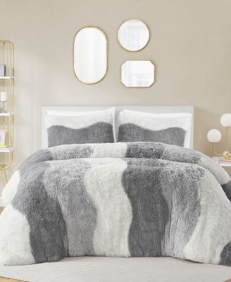 Cassie Ombre Shaggy Faux Fur 3 Piece Comforter Set, Full/Queen