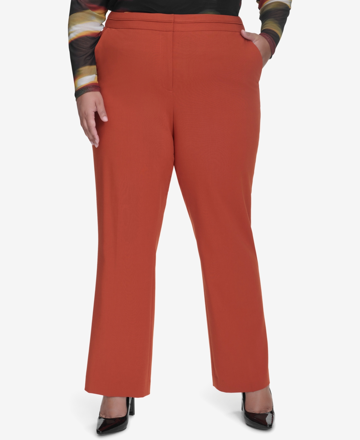 Dkny Plus Size Seamed Waistband Wide-Leg Pants