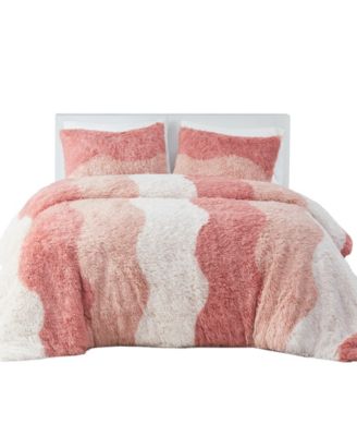 Cassie Ombre Shaggy Faux Fur 3 Piece Comforter Set, King/California King