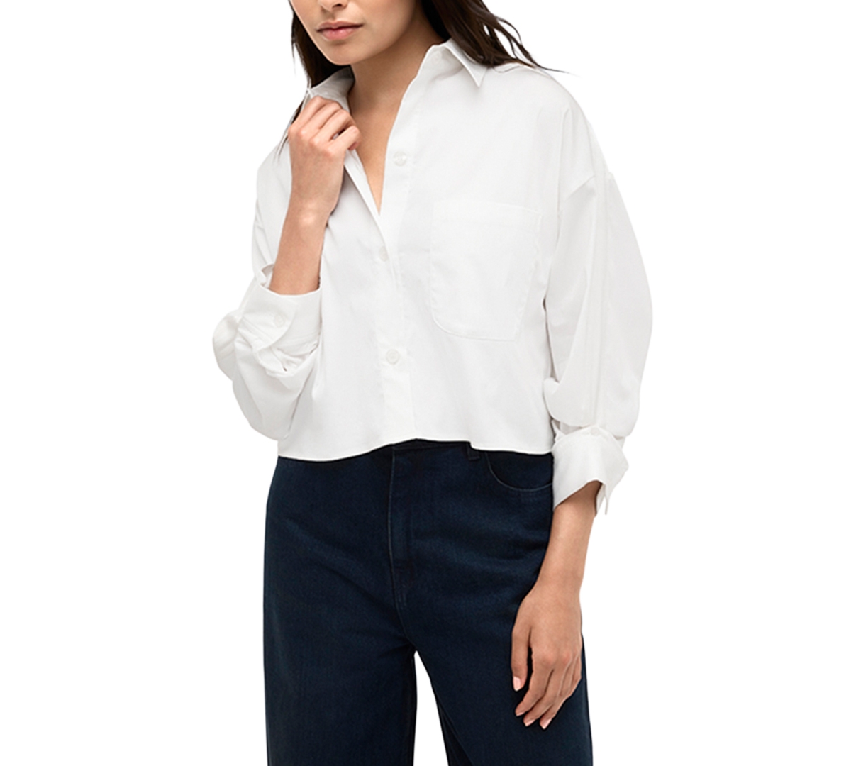 KENNETH COLE WOMEN'S SATIN STRIPED CROPPED BOYFRIEND SHIRT 