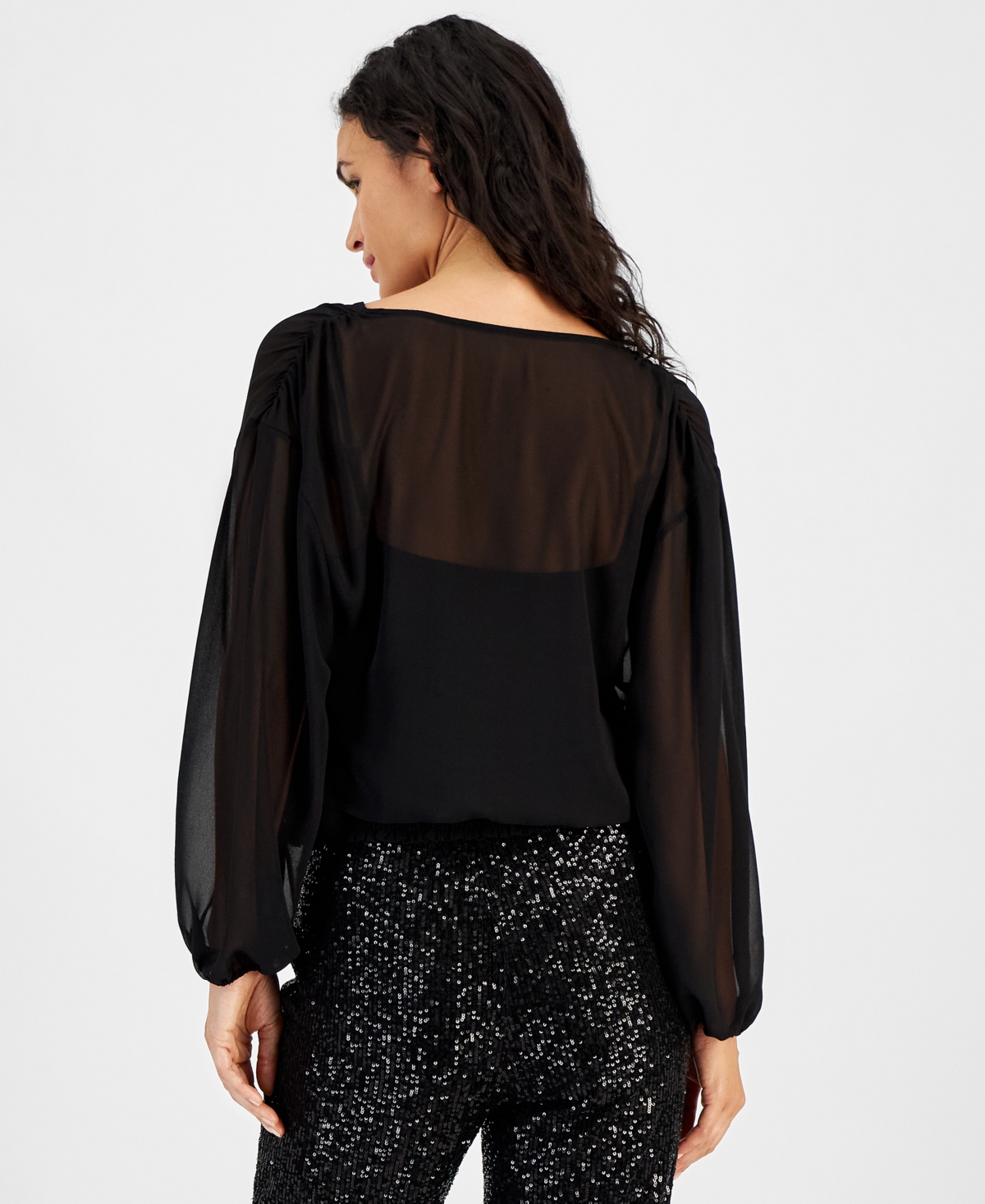 VINCE CAMUTO WOMEN'S OVERLAPPING SEQUIN LONG-SLEEVE TOP 