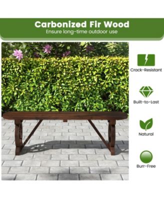 Patio Rustic Wood Bench with Wagon Wheel Base