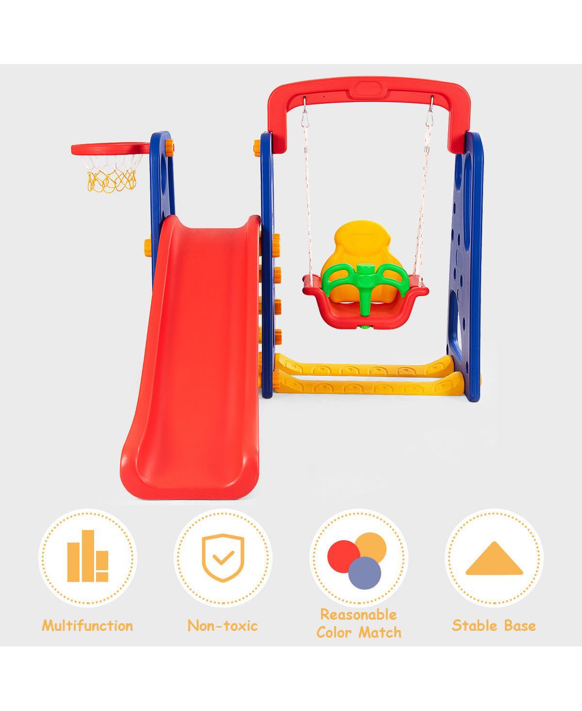Costway 1 Junior Children Climber Slide Swing Seat Basketball Hoop Playset
