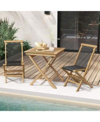 2 Piece Indonesia Teak Patio Folding Chairs with Woven Rope Seat and Back for Porch Backyard Poolside