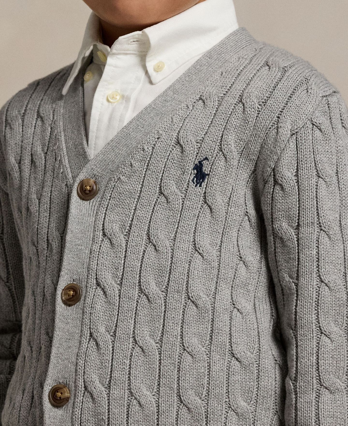 Кардиган Polo Ralph Lauren Cable-Knit Cotton V-Neck Cardigan Sweater для мальчиков, цвет: Меланжевый — фото 2