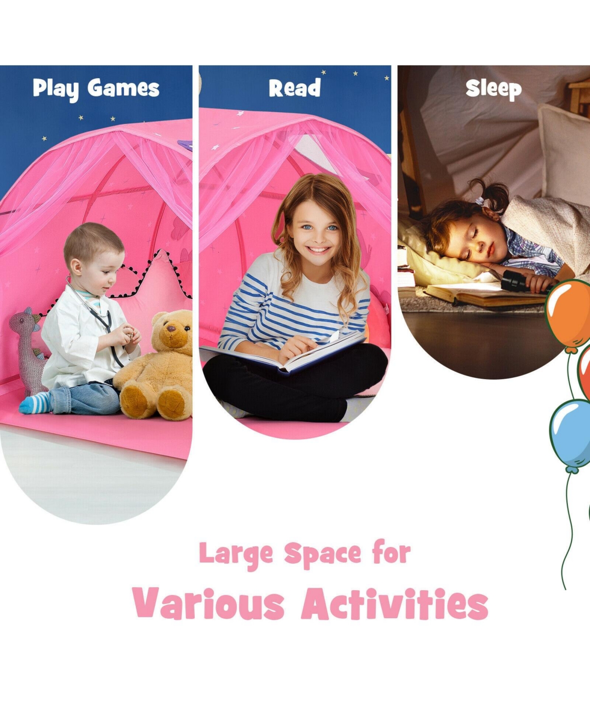 Vebreda Kids Galaxy Starry Sky Dream Portable Play Tent with Double Net Curta- Pink