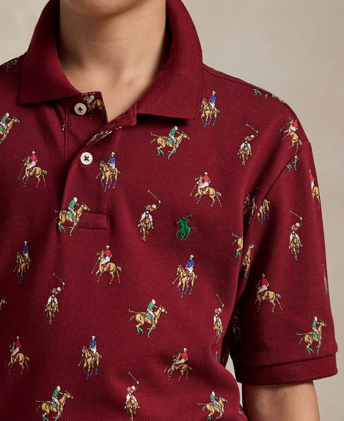 Polo Ralph Lauren Big Boys Equestrian-Print Cotton Mesh Polo Shirt